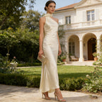 Summer Elegant Retro Solid Color off the Shoulder Dress Slim Fit Slimming Fashionable Dress Women Sailfish
