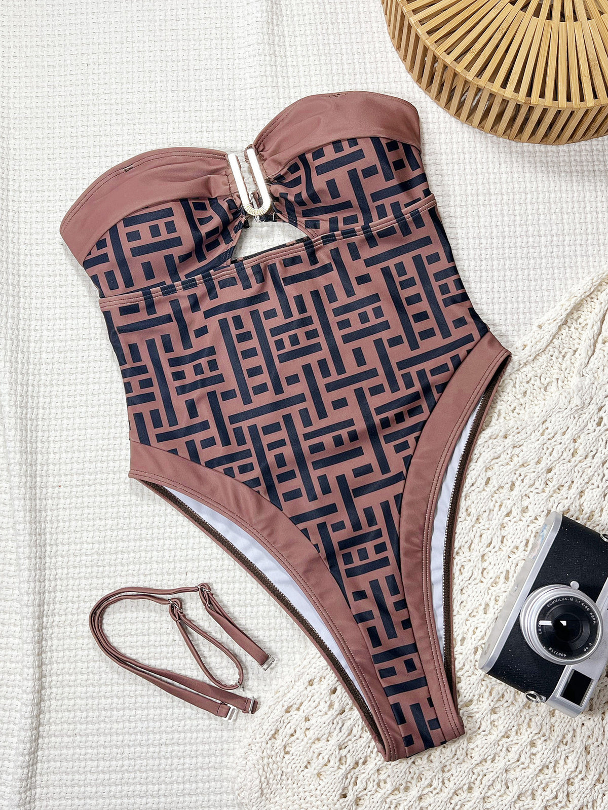 Swimsuit Women Sexy Print V neck Backless Strap Sexy Siamese Bikini Swimsuit DOUBLEOUT
