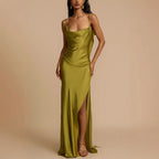 Spring Summer Suspender Split Dress Casual Loose Vacation Satin Dress Oyrina