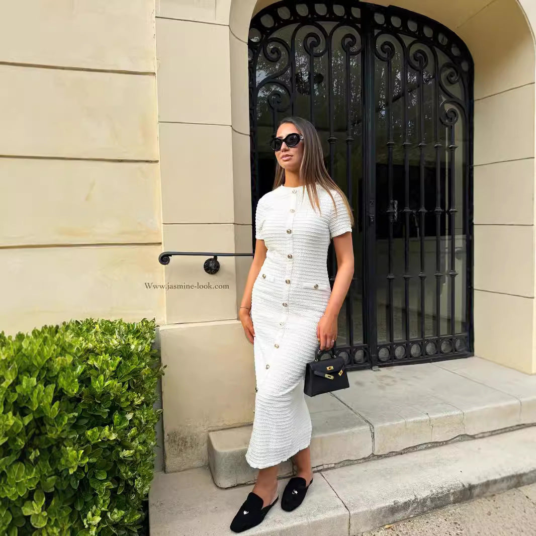 Spring Autumn Slim Fit Slimming Knitted Short Sleeve Dress Oudiya