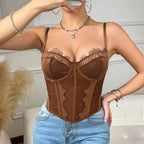 Sexy See through Lace Bra Top French Jacquard Outer Wear Sexy Boning Corset Vest Bella