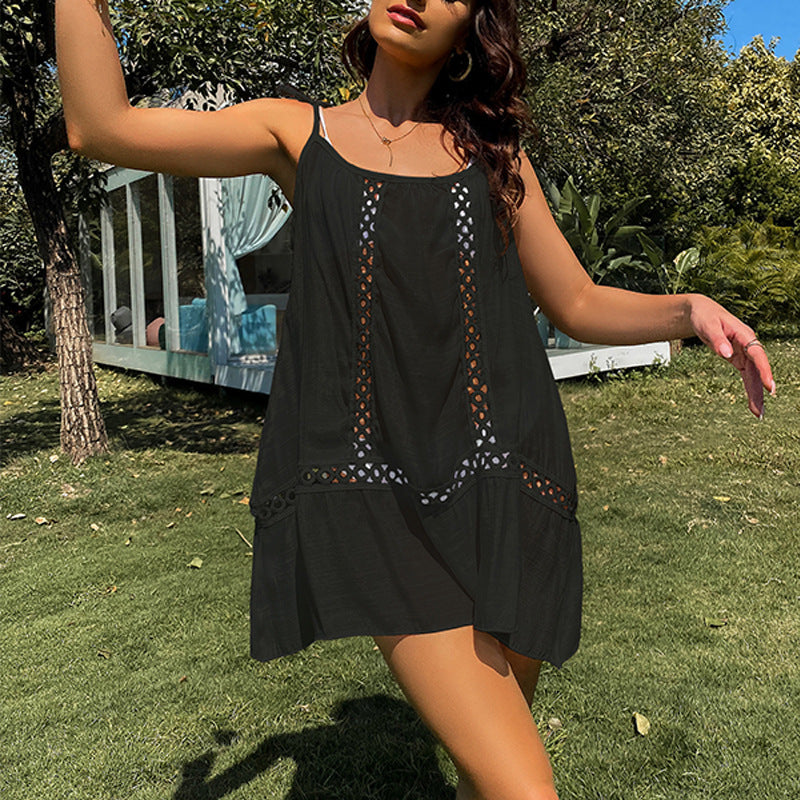 Women Clothing Summer Fashion Sexy Hollow Out Cutout Ring Loose Beach Dress Cami Dress Tidee