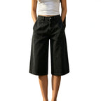Summer Three Quarter Length Wide Leg Denim High Waist Loose Trendy All Matching Straight Women Jeans Shocen