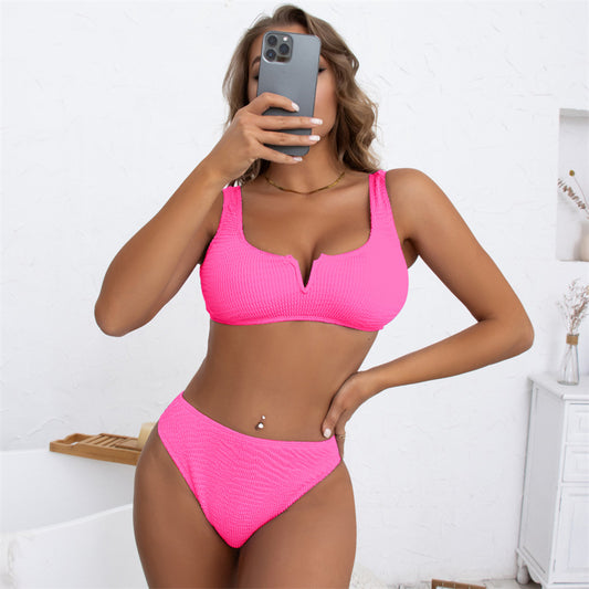 Bikini de cintura alta con abertura y escote en V profundo para mujer