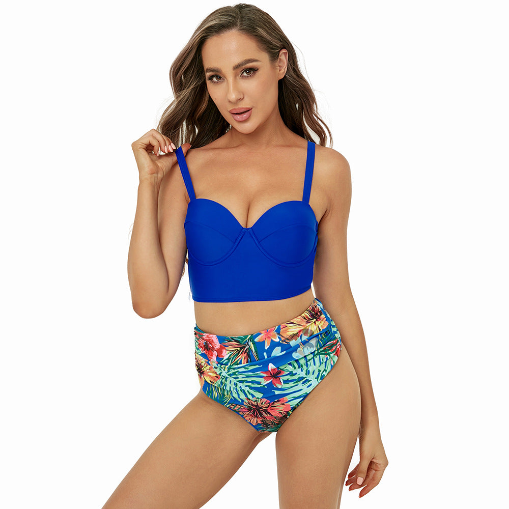 Traje de baño de color sólido para mujer, bikini sexy sin espalda, cintura alta, triángulo dividido, traje de baño