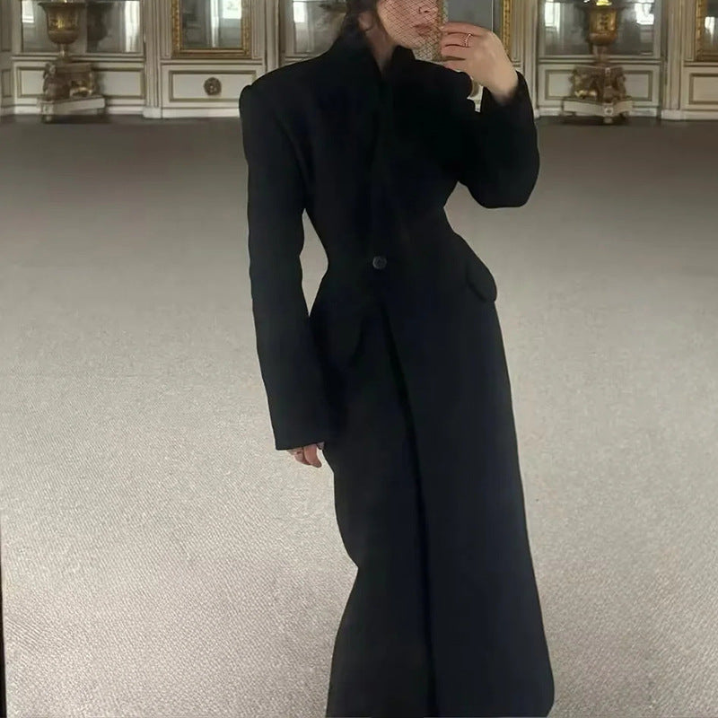 Korean Elegant British Long Cut Coat Women Spring Woolen Coat OFMY