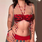 Sexy Bra Chain Red Beaded Tassel Body Cha Sling Women Backless Bra Hadid