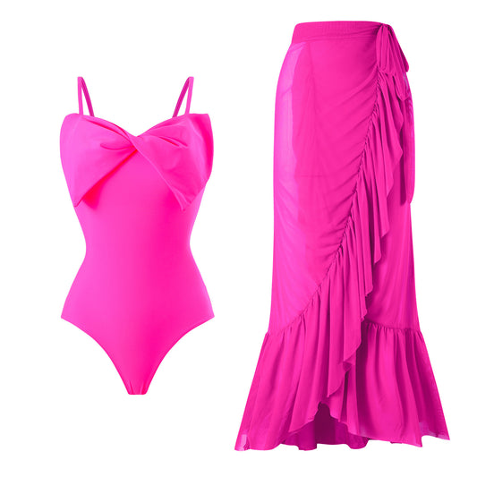 Traje de baño sexy para mujer, traje de baño de primavera con un hombro, conjunto de falda de playa dividida de gasa