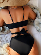 Bikini de color sólido atado sexy bikini dividido traje de baño mujeres entrecruzado