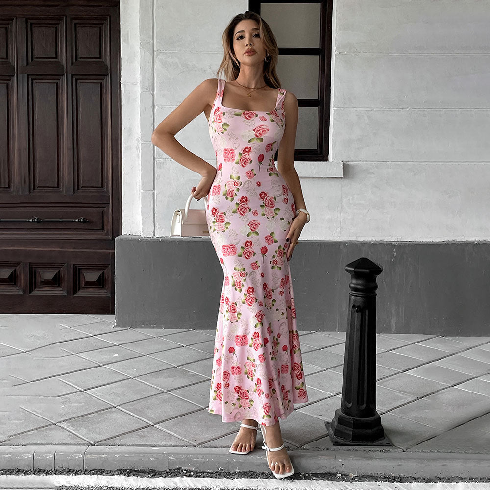 Women Clothing Sweet Pure Dress Summer Floral Design Pink Dress Yiskiss