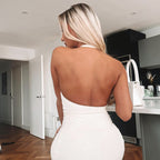 Vestido sin mangas con espalda descubierta y cuello redondo para mujer, vestido sexy con cuello halter, plisado y ajustado.