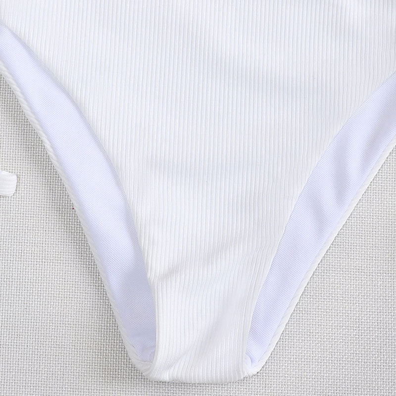 Bikini sexy de color sólido con cintura alta y abertura para mujer, traje de baño de verano con copa triangular y cuello halter