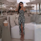 Simple Black White Water Ripple Striped One Piece Swimsuit Women Two Piece Set ShineRealm