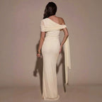 Women Clothing Oblique Shoulder Irregular Asymmetric Maxi Dress Pleated Slim Summer Dress for Women WensDiva