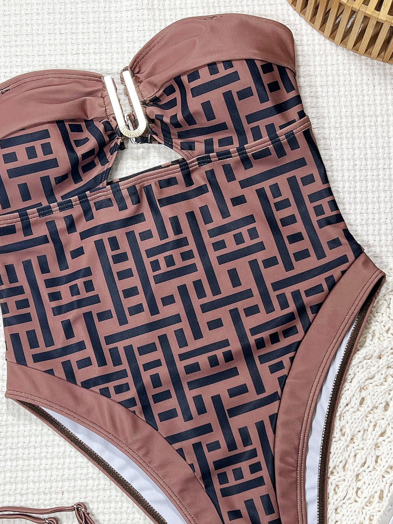 Swimsuit Women Sexy Print V neck Backless Strap Sexy Siamese Bikini Swimsuit DOUBLEOUT