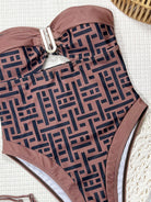 Swimsuit Women Sexy Print V neck Backless Strap Sexy Siamese Bikini Swimsuit DOUBLEOUT