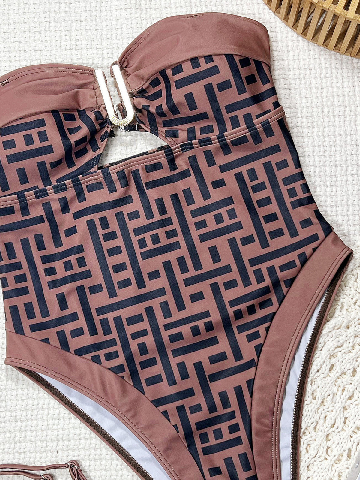 Swimsuit Women Sexy Print V neck Backless Strap Sexy Siamese Bikini Swimsuit DOUBLEOUT
