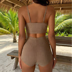 Thread Fabric Solid Color Split Boxer Set Bikini CSC