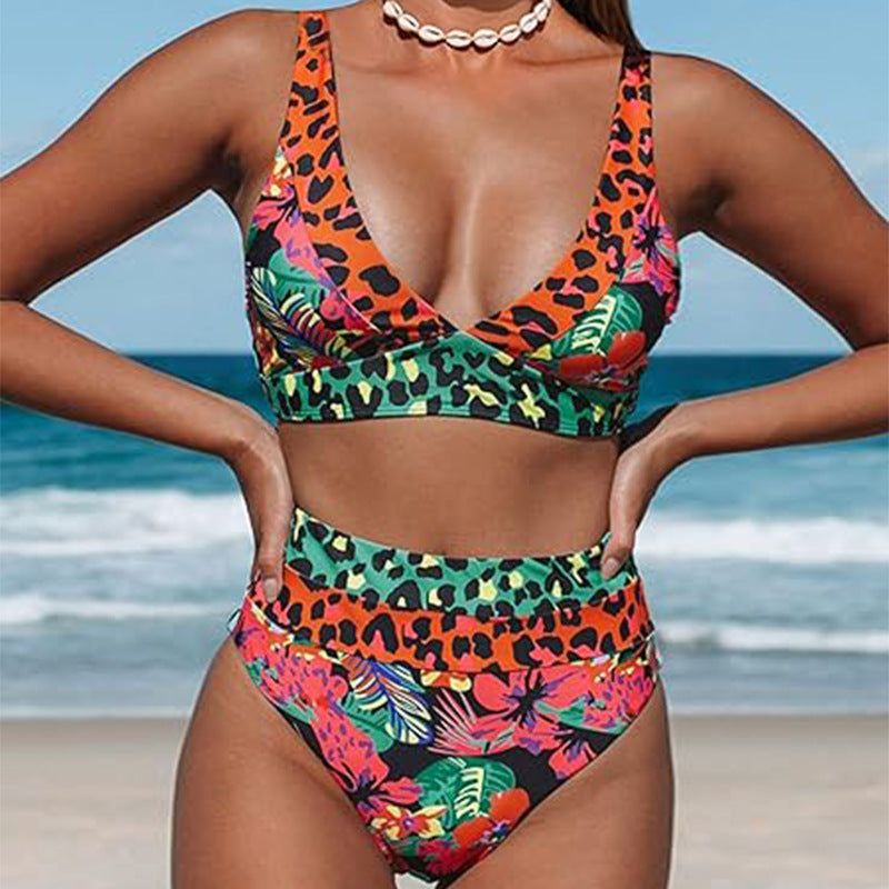 Traje de baño de bikini con estampado sexy sin espalda y abertura para mujer