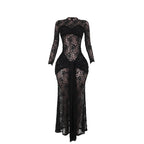 Vestido de encaje ajustado transparente sexy de cadera tipo caída para mujer