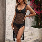 Vestido playero para mujer, con aberturas, borlas y costuras, tipo chaleco, para cubrir bikini