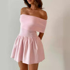 Knitted Off Neck Sexy Sweet Pettidress Short Dress Summer Women Havana