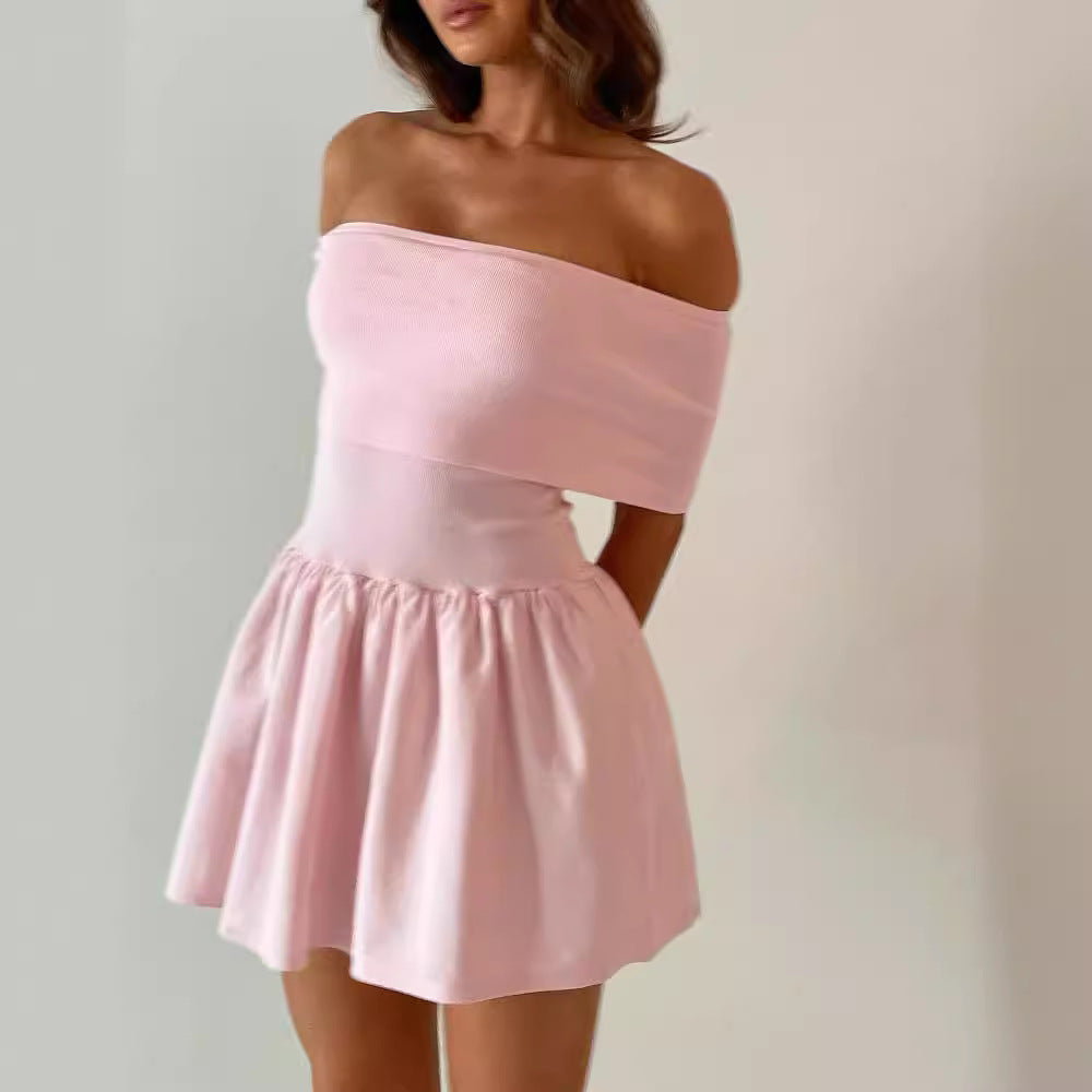 Knitted Off Neck Sexy Sweet Pettidress Short Dress Summer Women Havana