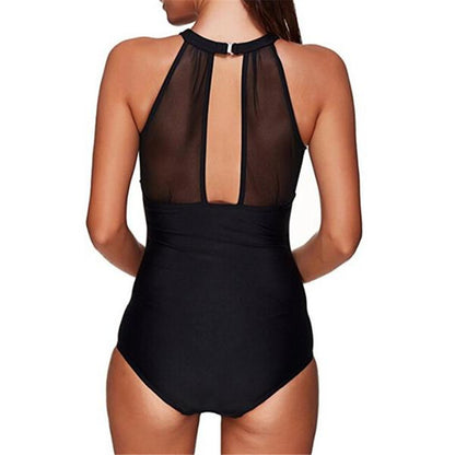 Ladies Swimsuit Chest Mesh Stitching Pleating Craft One Piece Swimsuit Bikini