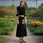Spring Dignified Floral Machine Embroidery Top High Waist Floral Skirt Two Piece Sets Women Sailfish