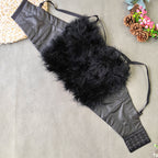 Ostrich Feather Stitching Leather Spaghetti Straps Outerwear Short Elegant Faux Leather Feather Tube Top Vest Slim Vest Kanuner
