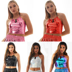 Women Clothing Series Neck Tube Top Sexy Backless Metal Patent Leather Sling Sexy Slim Vest Universe
