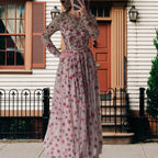 Summer Sexy Slim Fit Slimming Mid Length Long Sleeve Waist Tight Three Dimensional Floral Large Swing Dress SCC
