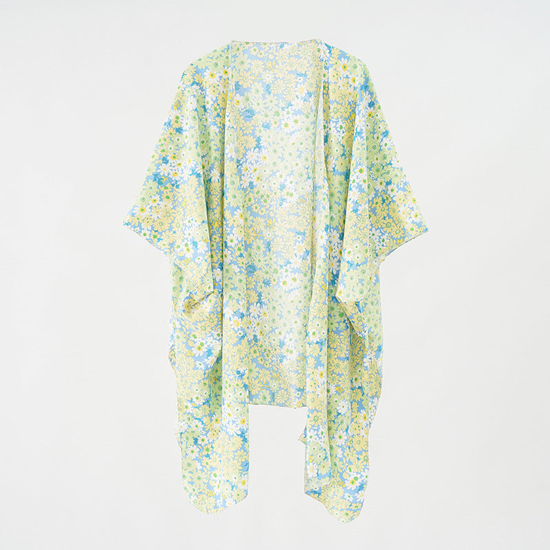 Bufanda de seda de verano para mujer, chal pequeño con estampado floral, para playa, toalla de playa, chal largo