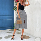 Summer Women One Shoulder Striped Stitching Dress HUNDRED