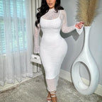 Women Clothing Summer Sexy Slim Fit Lace See through Long Sleeve Dress Bonnie J