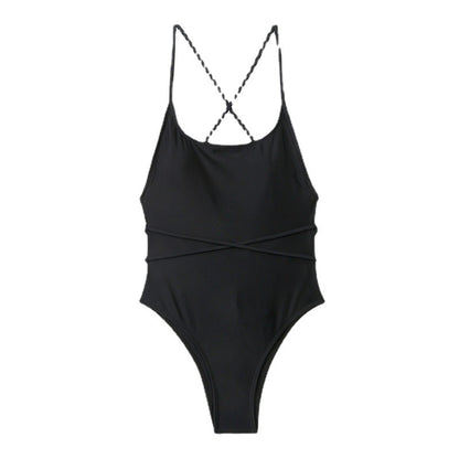 Maillot de bain une pièce sexy en nylon multicolore, couleur unie, noué dans le dos, ouvert