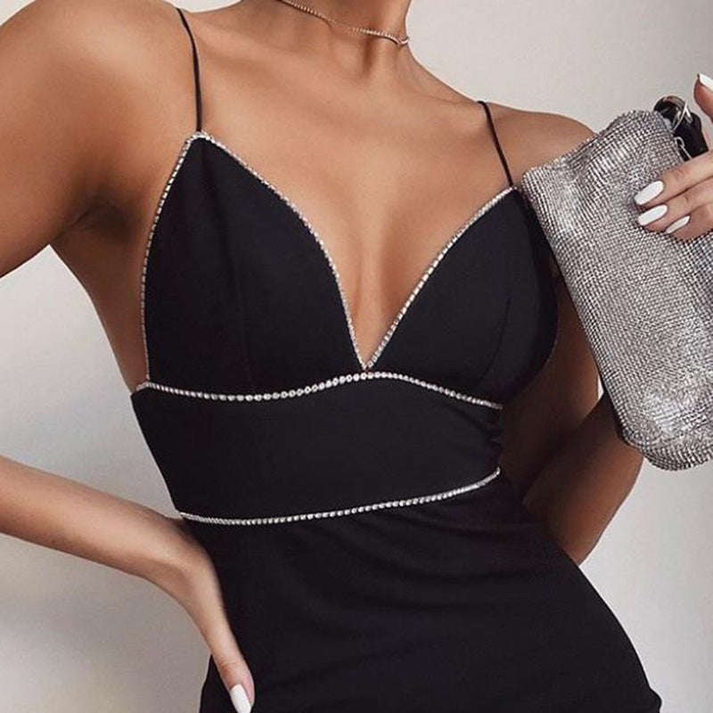 Clothing Arrival Sexy Slim Dress Diamond Decorations Trim Strap Dress for Women SMUJI