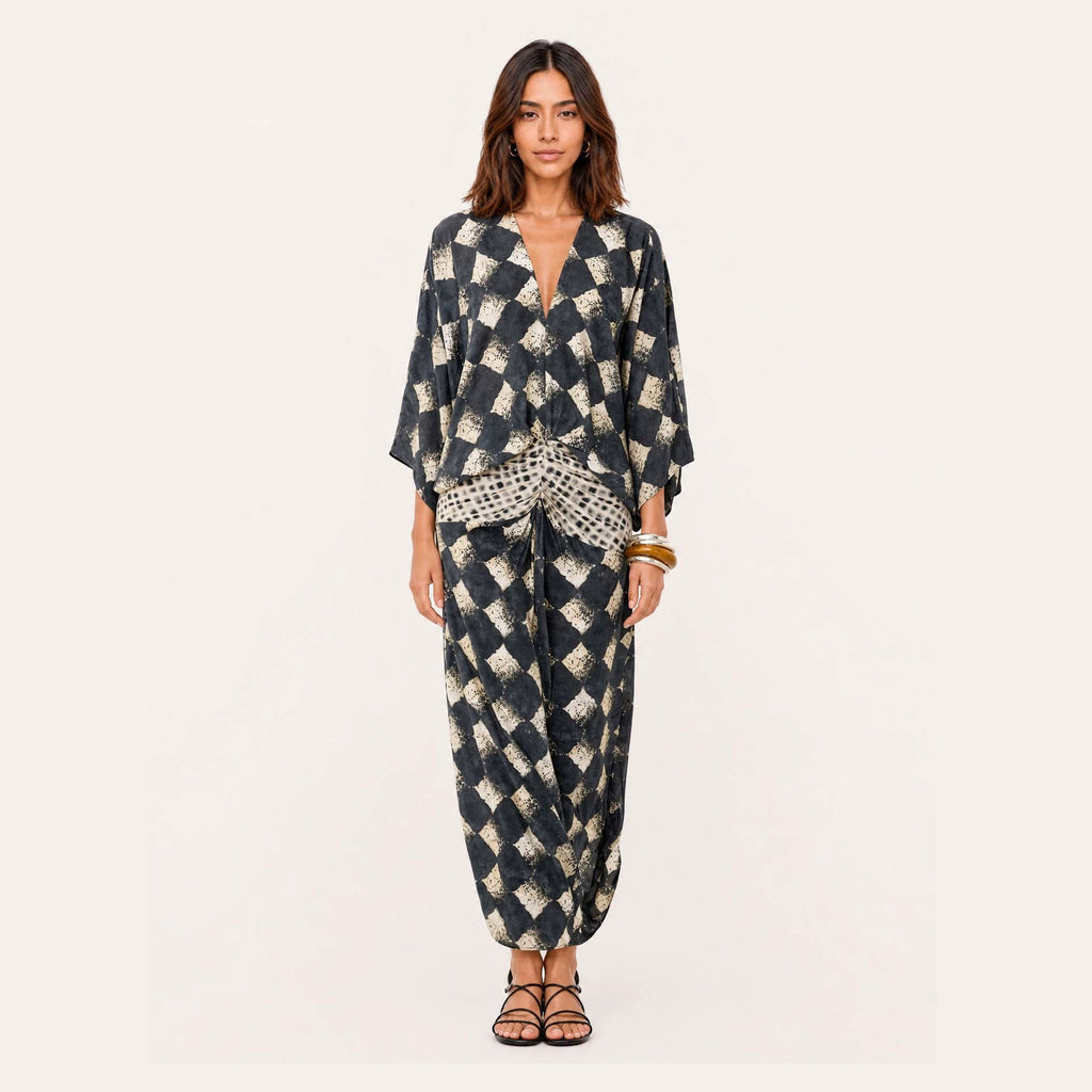Spring Summer Artificial Linen Printed Batwing Sleeve Dress Loose Vacation Dress for Women Oyrina