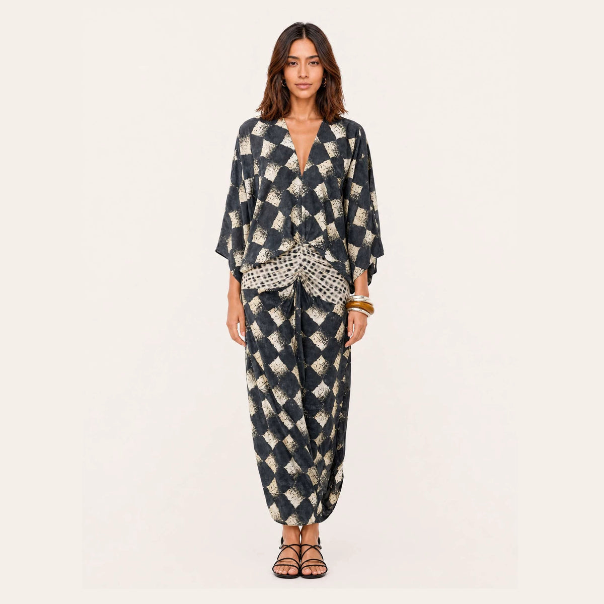 Spring Summer Artificial Linen Printed Batwing Sleeve Dress Loose Vacation Dress for Women Oyrina
