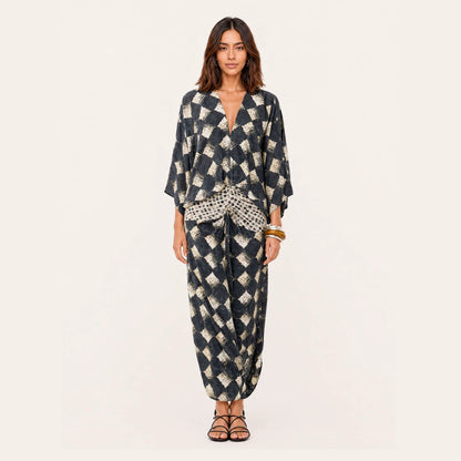 Spring Summer Artificial Linen Printed Batwing Sleeve Dress Loose Vacation Dress for Women Oyrina