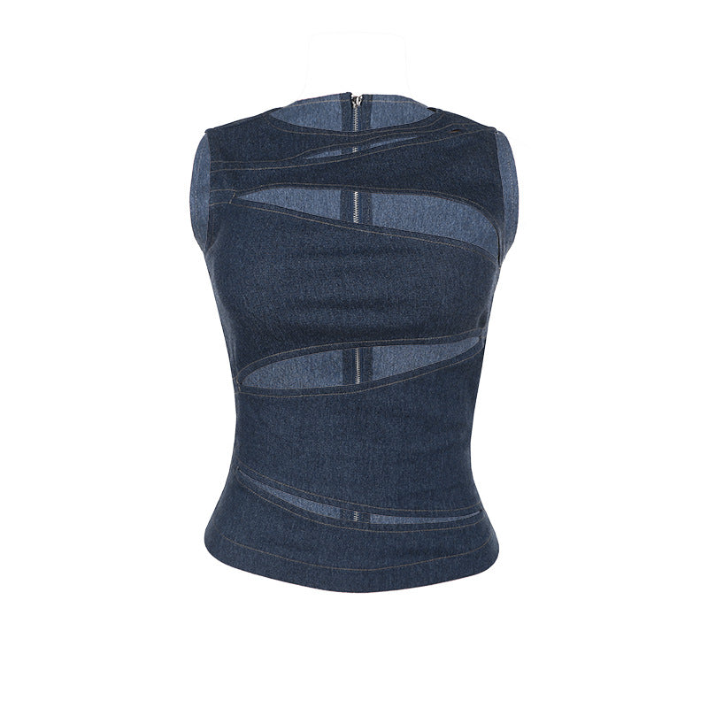 Summer Women Clothing Sexy Cutout Imitation Denim Vest Top for Women FREYA