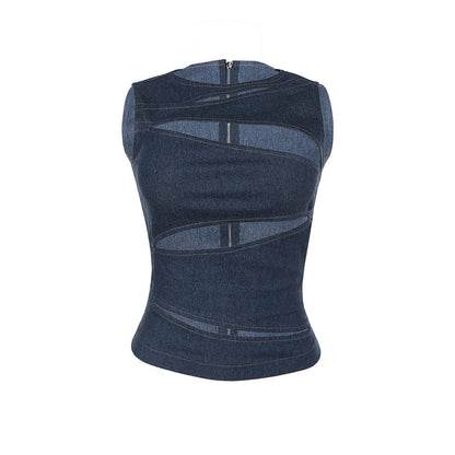 Summer Women Clothing Sexy Cutout Imitation Denim Vest Top for Women FREYA