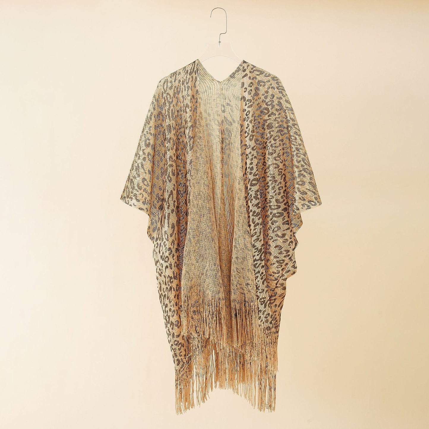 Cárdigan de verano con estampado de leopardo dorado, de seda, con aberturas y borlas, para playa, con protección solar