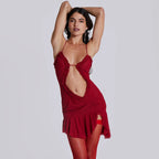 Spring Women Clothing Halter Backless Printing Slim Fit Lace up Dress HERMS