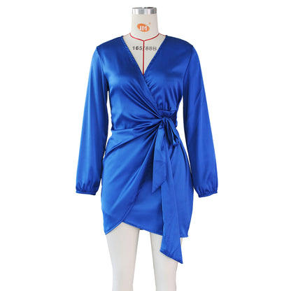 Vestido envolvente sexy de seda para mujer, vestido de discoteca para mujer