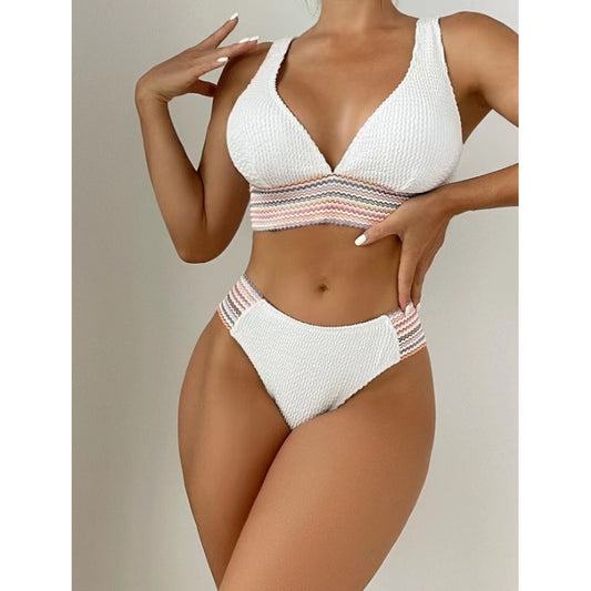 Traje de baño de tabla dividida con cinta de color sólido, traje de baño de bikini sexy