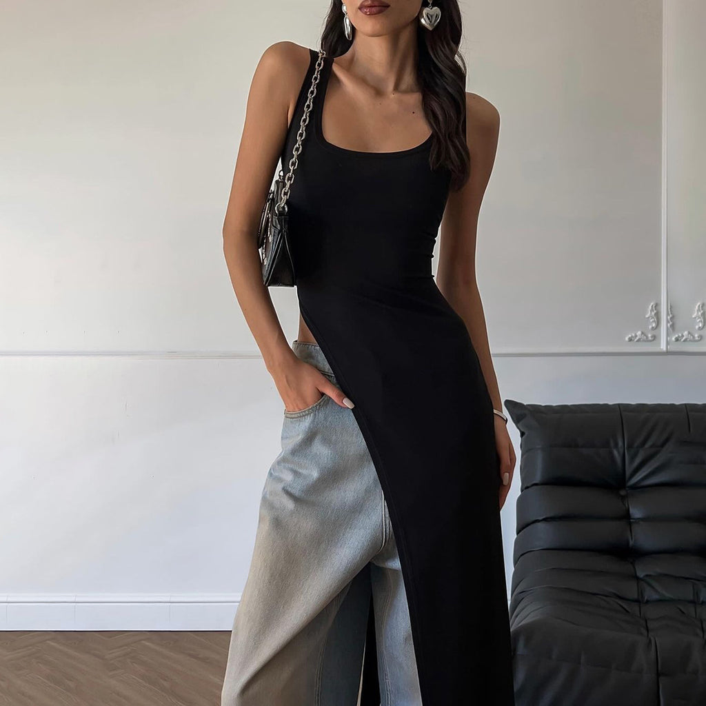 Robe d'été à bretelles fendues et coupe ajustée pour femme