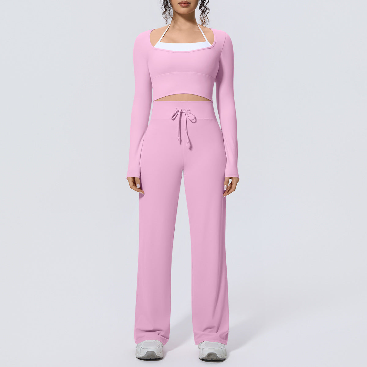 Nude Feel Color Matching Brushed Slimming Long Sleeve Casual Wide Leg Pants Pilates Workout Clothes Yoga Two Piece Sets Women NESHA