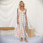 Spring Summer Digital Printing Bohemian Swing Mid Length Dress XUYUN