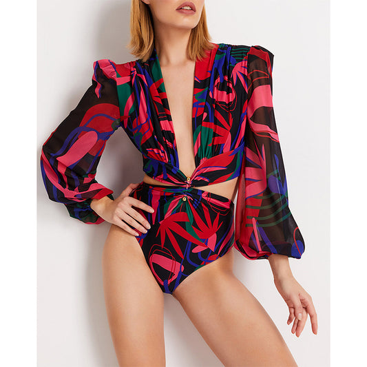 Swimsuit V neck One Piece Swimsuit Bikini Women Swimsuit Printed Swimwear One Piece Bikini